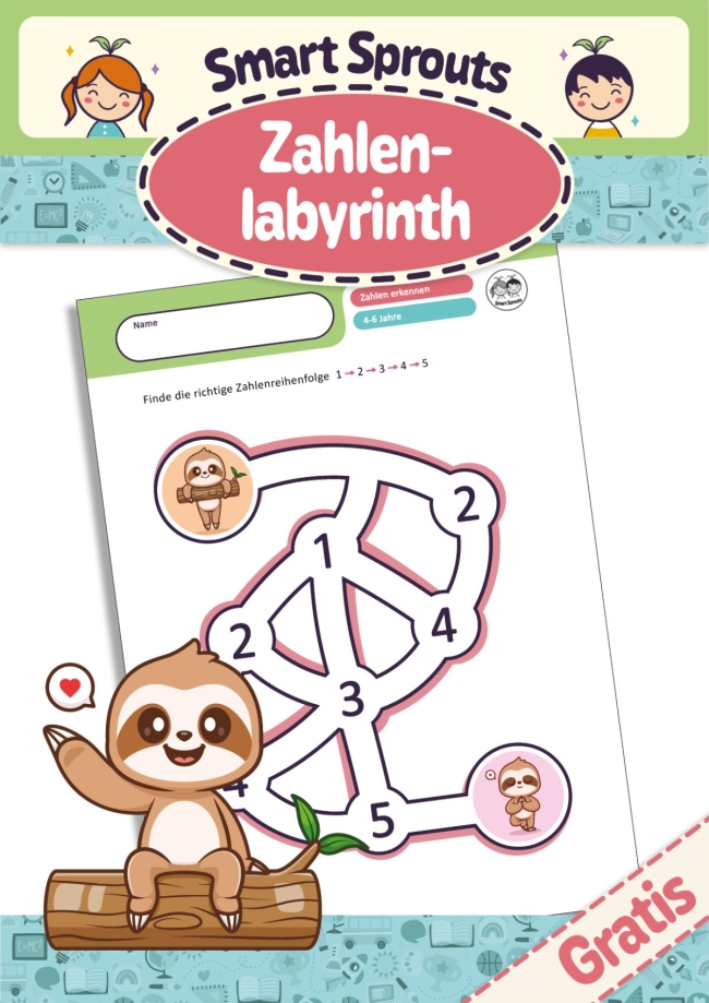 Faultier Zahlenlabyrinth (4–6 Jahren)