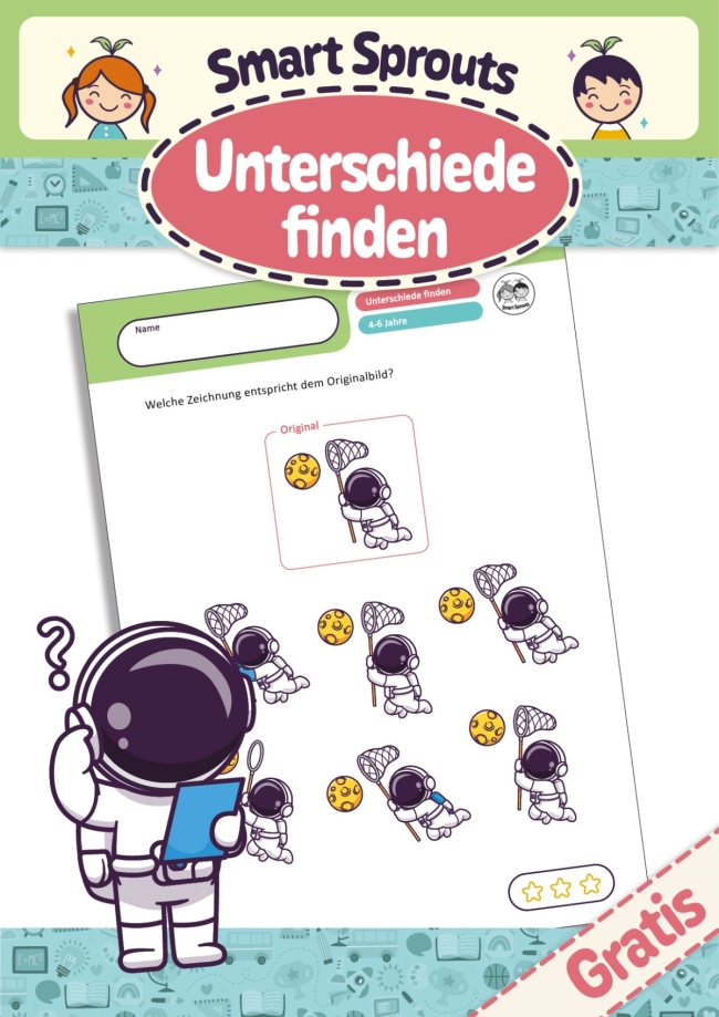 Finde den Unterschied - Astronaut Bilderrätsel (4–6 Jahre)