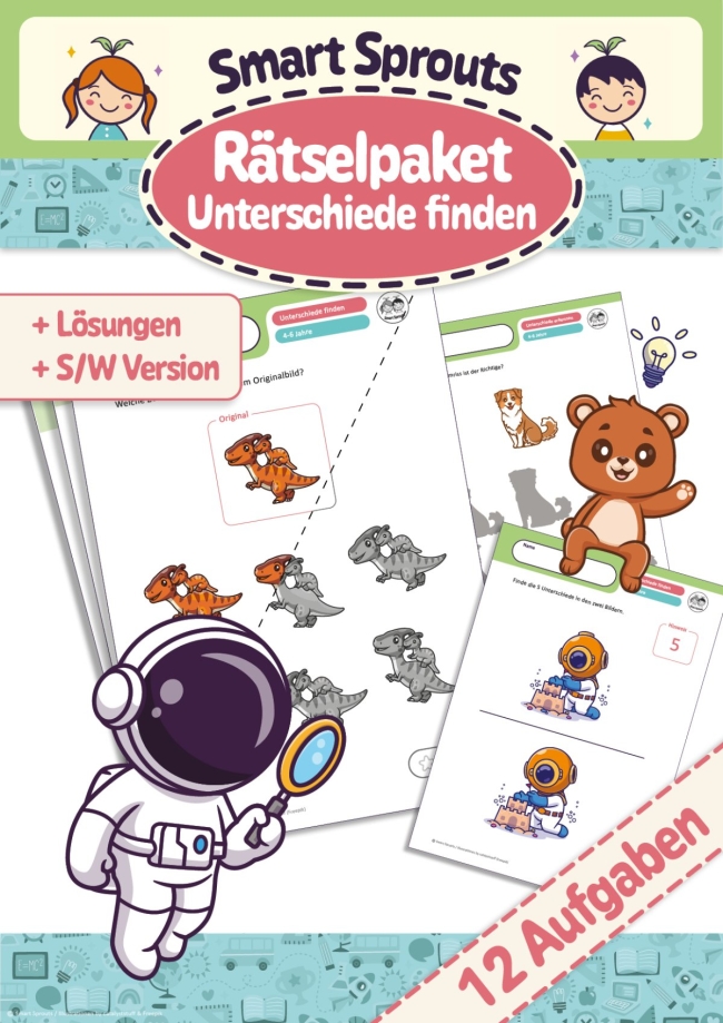 Rätselpaket Unterschiede finden (12 Aufgaben)
